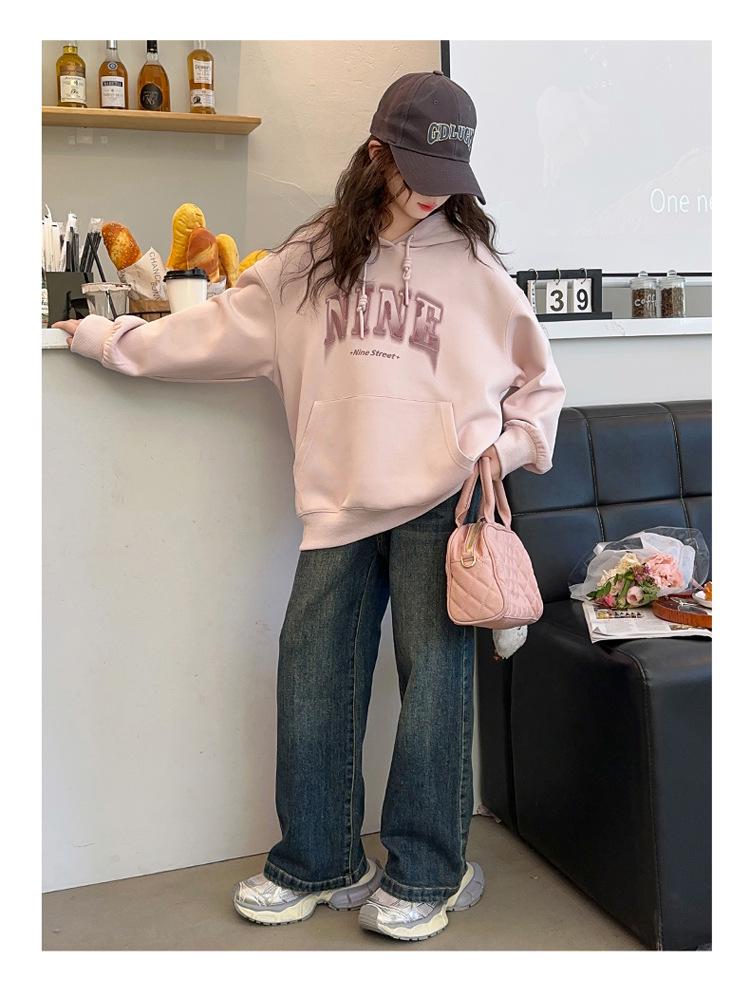 Dívčí jarní/podzimní mikina s kapucí - 2025 Korejský styl fleece pro dívky