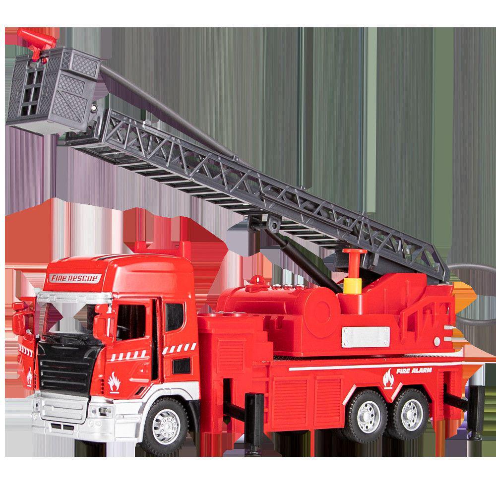 He Kai Toy Fire Truck: Large Alloy Model with Water Spray, Opening Doors, Sound and Light Effects.
