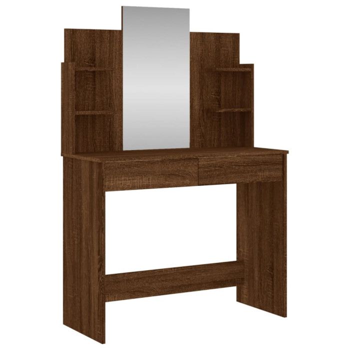 VidaXL Dressing Table with Mirror, Makeup Table with 2 Drawers, Cosmetic Table with 4 Shelves, Storage Furniture 837581