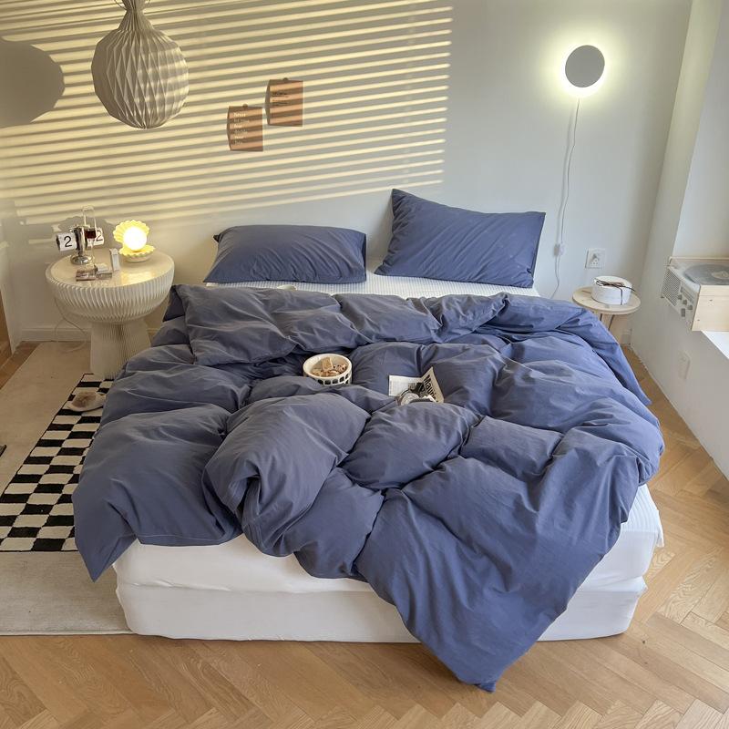 Ins Solid Color Washed Cotton Quilt Cover Single and Double Four Seasons Pure Cotton Quilt Cover