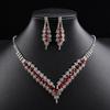 European and American Wine Red Rhinestone Necklace and Earring Set: Fashionable Bridal Accessories