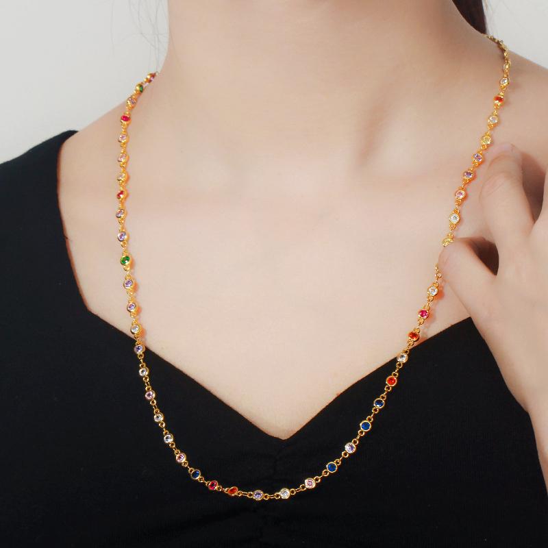 WWJ høy kvalitet rund regnbue Cubic Zirconia langkjede halskjede