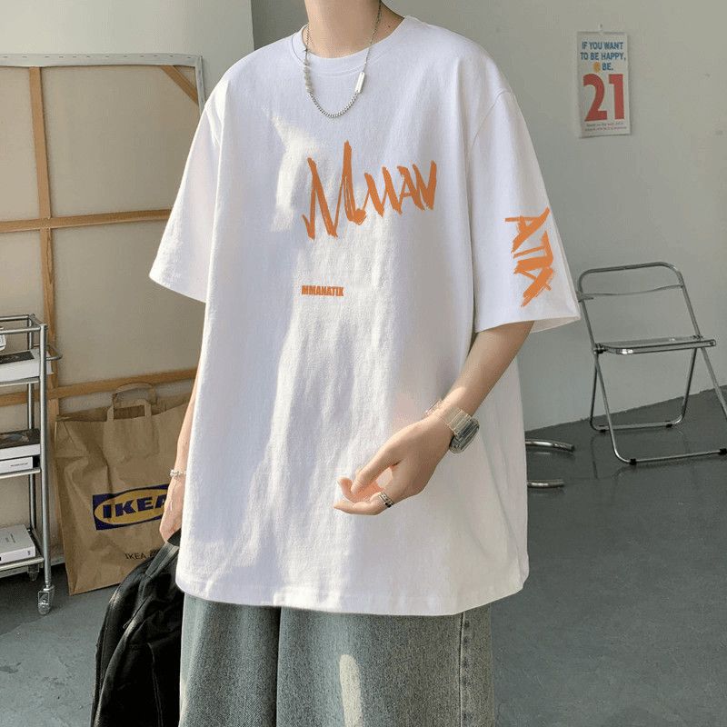 Korean Short Sleeve Pullovers Men's Clothing Letter Printed Summer Casual O-Neck Basic Stylish Loose Youthful Vitality T-shirts
