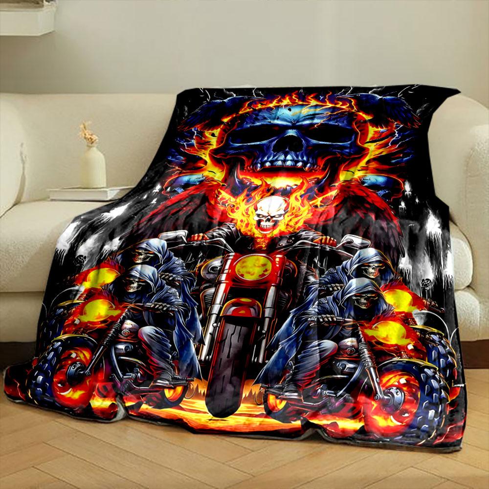 Skull Ghost Rider Motorcycle Blanket bedroom Blanket for Livingroom Couch lunch break Soft throw for Friend's festival Gift