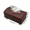 Vintage Elegant Wooden Tissue Box Retro Floral Embossed Leather Paper Holder for Home Decor Tissue Box Holder
