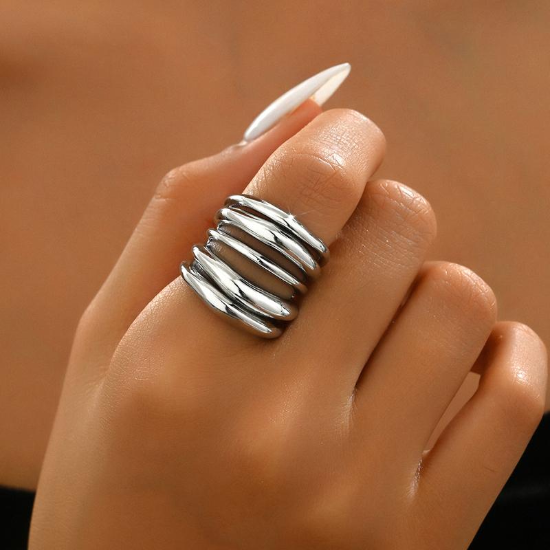 

Minimalist Metal Line Rings for Women Personality Gold Color Multi-Layer Pleated Index Finger Ring Punk Party Zircon Gifts медный