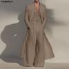 INCERUN Oversized Men Long Sleeve Shirts Long Jumpsuit Casual Two Pieces Sets Outfits