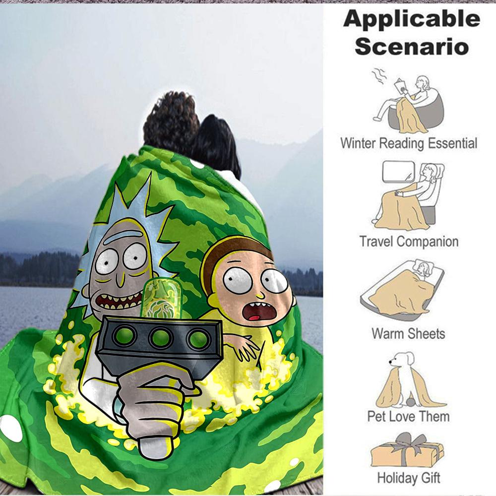 1pc Rick and Morty Blanket Lightweight Flannel Throw For Sofa, Bed, Travel, Camping, Livingroom, Office, Couch, Chair, And Bed