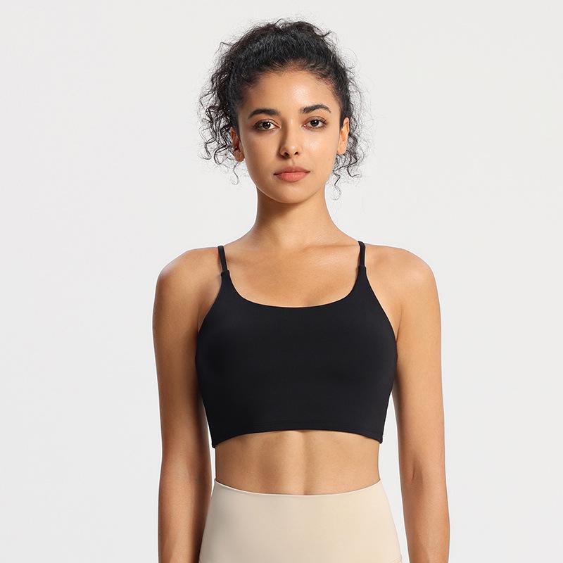 Nude Feel Shockproof Sports Bra with Sexy Straps and Removable Pads for Women – Fitness and Yoga Wear