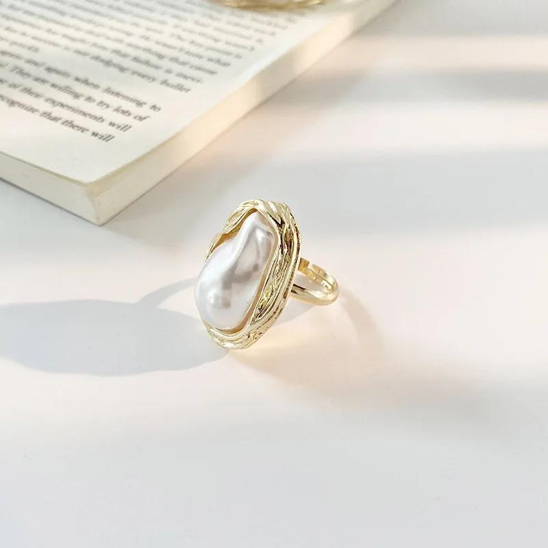Fashion Personalized Geometrical Irregular Baroque Pearl Ring For Women Retro Open Resizable Index Finger Rings Party Jewelry