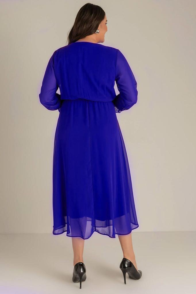 Women's Big Size Dress Saks Long Double Breasted Neck Wrap Chiffon Plus Size Dress