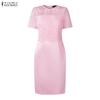 ZANZEA Women Lace Patchwork Round Neck Casual Short Sleeve Sheath Dress