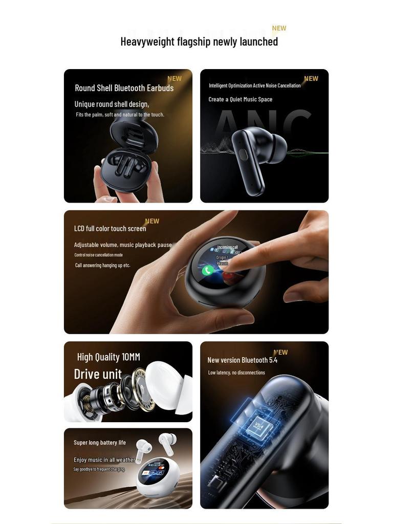 Smart ANC Bluetooth Earbuds with Long Battery, Color Screen & Translation Features