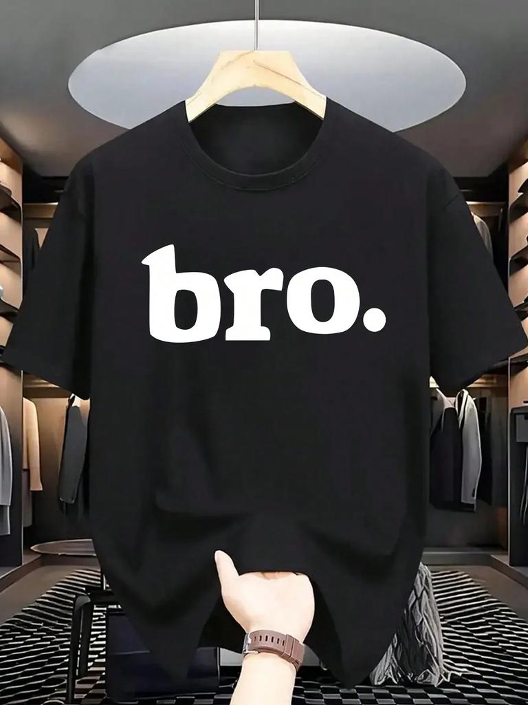 1pc Tween Boy BRO Letter Print Round Neck Short Sleeve TShirt Young Student Casual Tee Top Casual Top Childrens Clothing