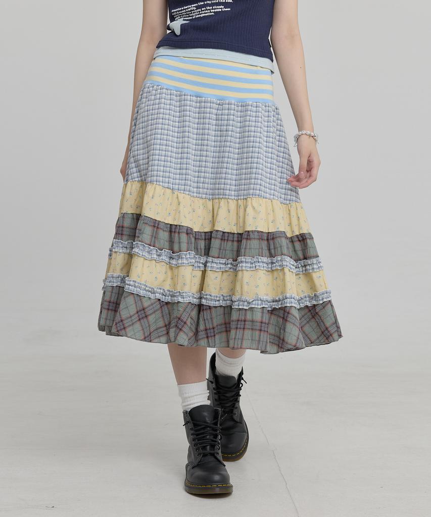 WAIKEI Mix Pattern Midi Skirt Ivory