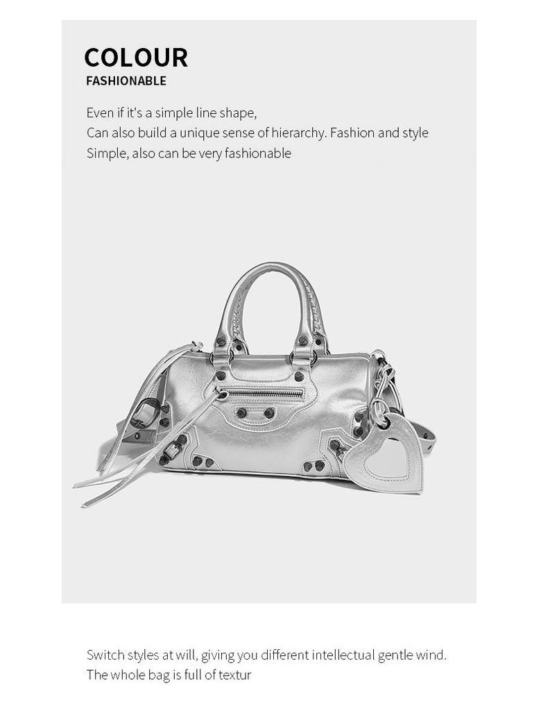 Stylish Dark Rivet Motorcycle Bag – High-End, Large-Capacity Shoulder/Crossbody Tote for Trendy Women