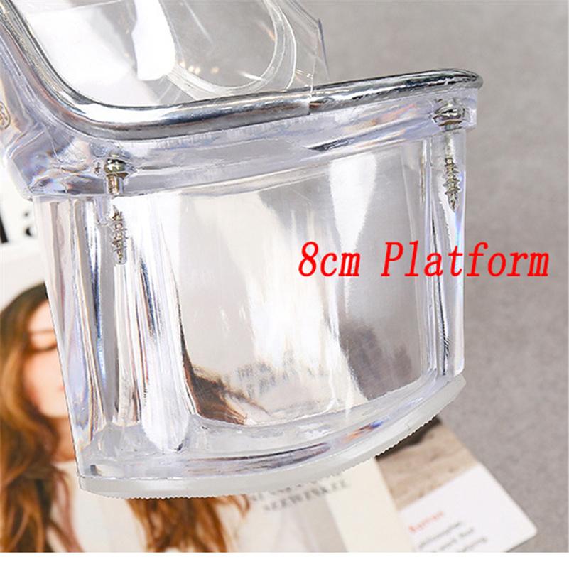 Damen Sommer 18cm High Heels 8cm Plateau Sandalen Lady Klar Extreme Block Heels Riemchensandalen Transparent Pleaser Schuhe