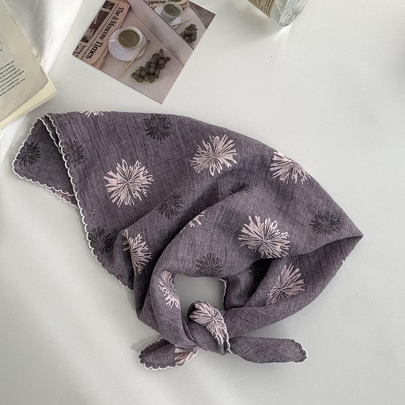 Cotton and linen silk scarf neck small square scarf summer retro literary floral decoration neck protection small scarf scarf headscarf headband