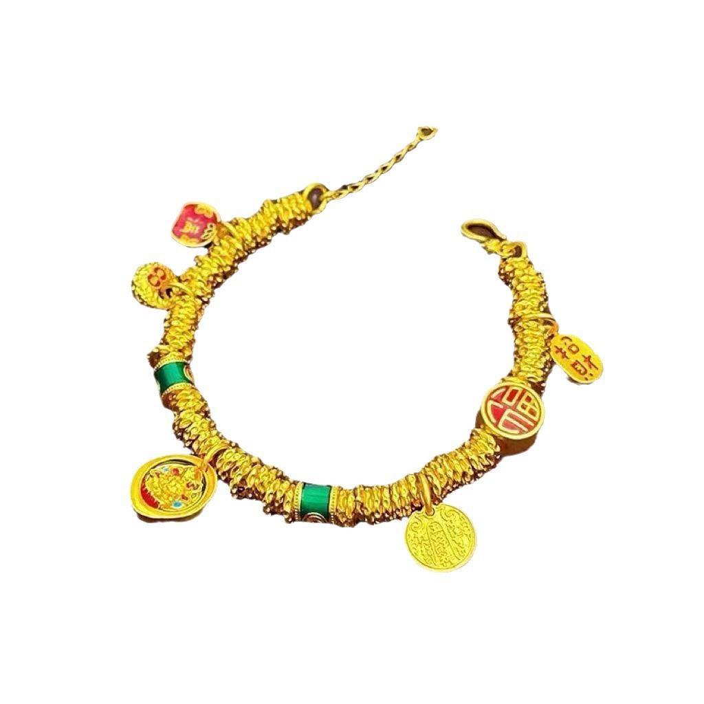 Wei Xue Gold Burnt Blue Enamel Yellow God Of Wealth Little Fat Fu Coiling Bracelet Female Tide Guofeng Five Road God Of Wealth Bracelet