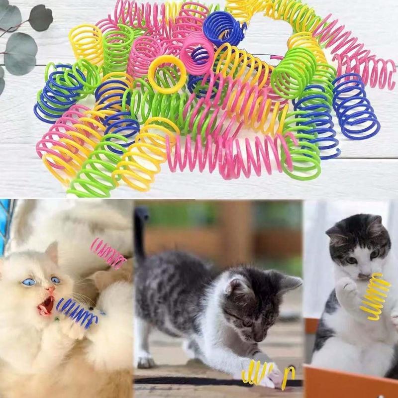 Pet Cat Self-Playing Toy, Plastic Colorful Spring Bouncing Interactive Teaser For Cats, Cat Supplies Cat Spiral Spring/Paper Crinkle Toys