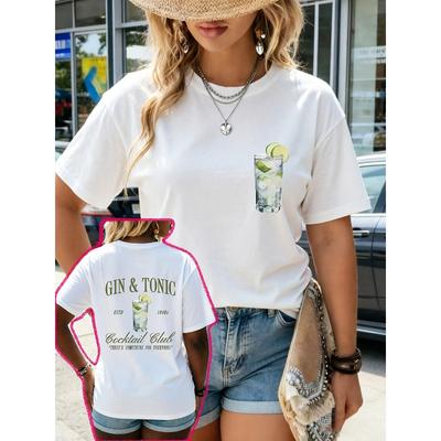 Letter Print T-Shirt, Short Sleeve Crew Neck Casual Top for Summer And Spring, Women'S Clothing