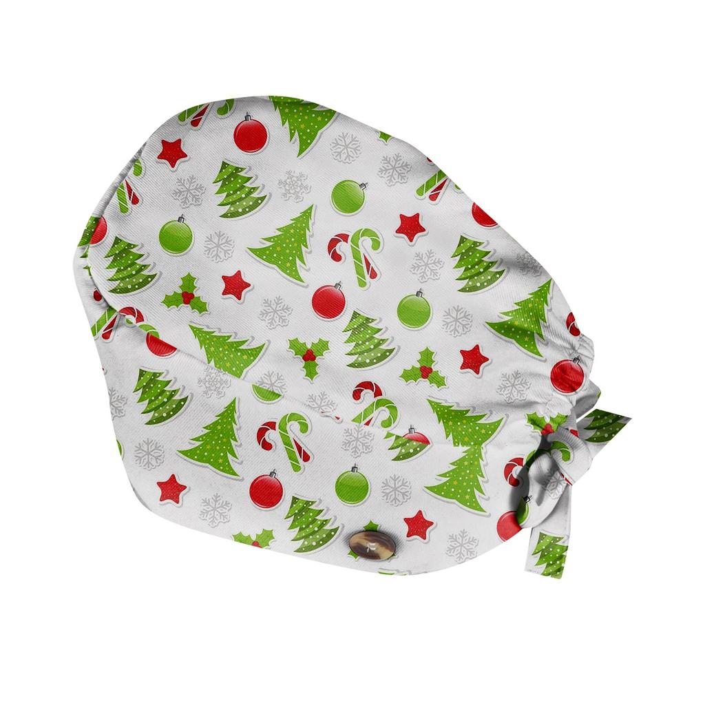 Fashion Christmas Theme Pharmacy Baotou Caps Medical Pet Clinic Doctors Surgical Hat Nurse Caring Headwear with Buttons