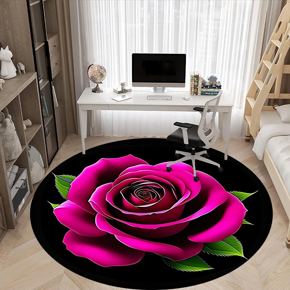 1pc Rose Office Round Rug, Carpet for Office, Gaming, Lightweight Round Floor Mat yy260205026