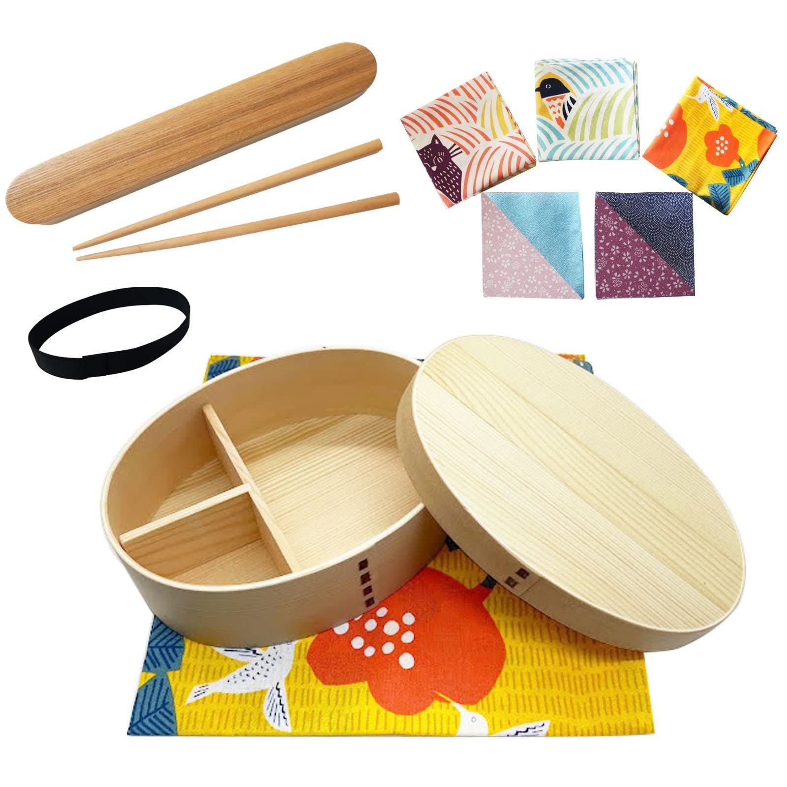 

в ланч-боксе Save Magewappa Bento с оберточной тканью Фурошики и дизайном колибри [Сделано на сертифицированной SGS фабрике] Коробка, 700 мл, Белый, Сделано в Японии