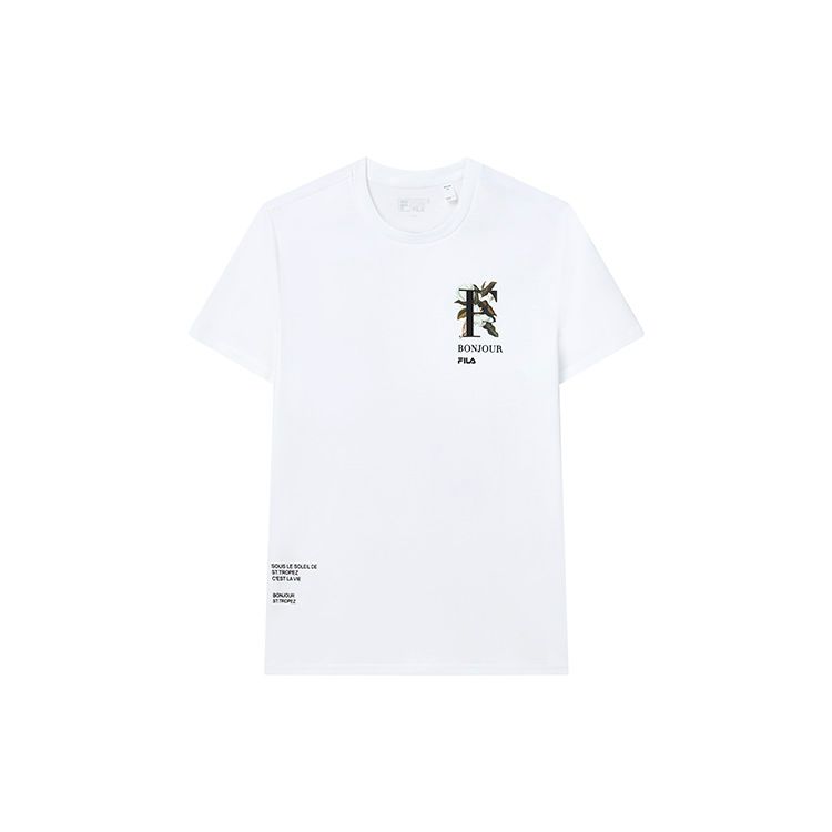 

FILA Solid Color Brand Logo Letter Sports Casual Knit Short Sleeve T-Shirt Men Tops White F11M228115FWT L
