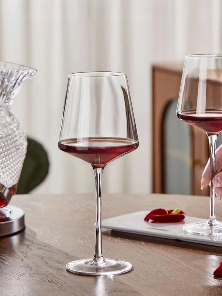 450ml Square Burgundy Wine Glasses Set - Luxury Crystal Goblets, Modern Stemware for Home Bar & Elegant Dinner Parties