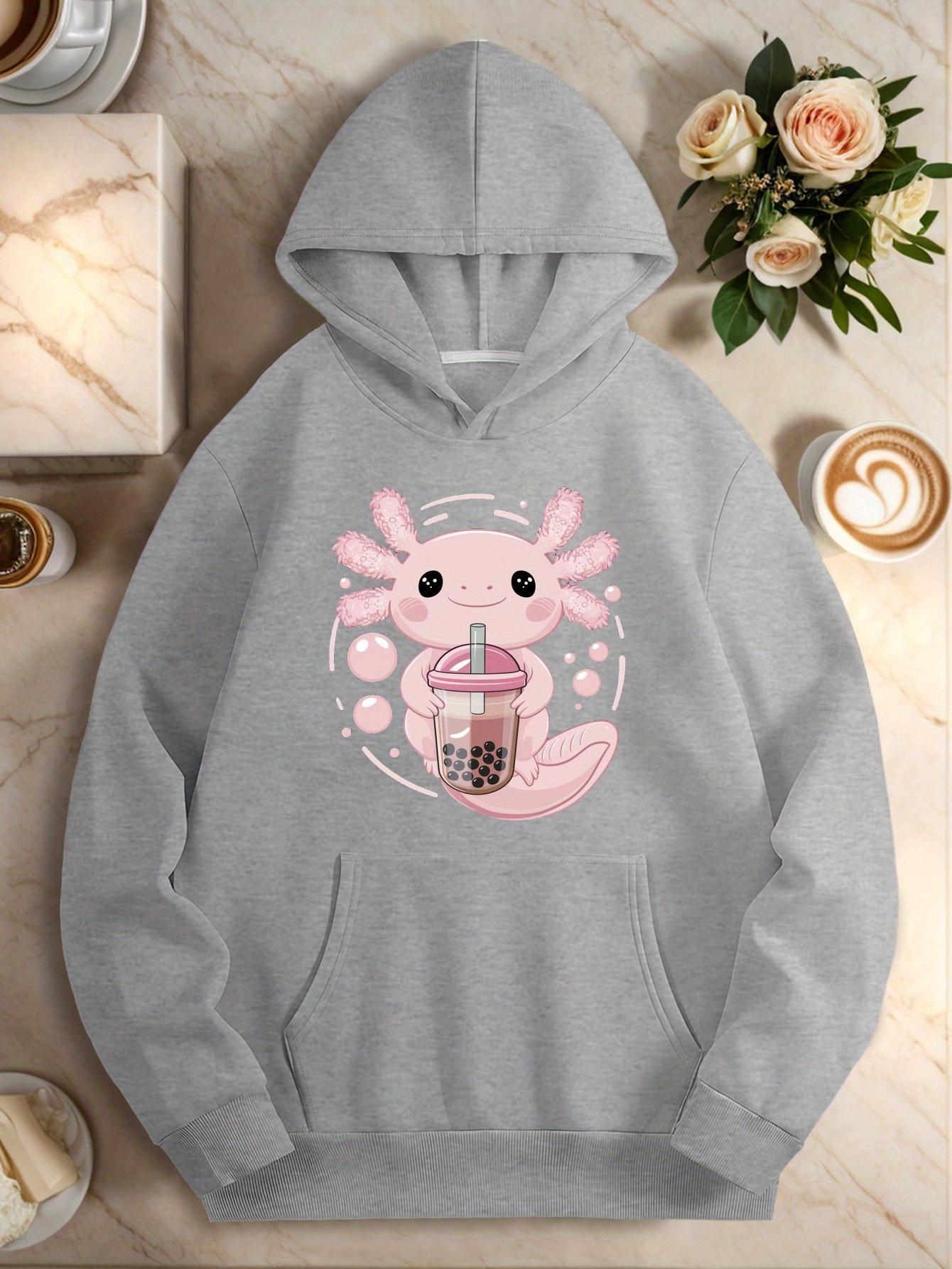 

Розовый аксолотль с женскими худи с бабл-ти XXL серый