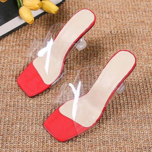 Crystal Clear Transparent Slippers Female Shoes Middle Heels Comfortable New Summer Women Shoes Woman Fashion Cool Mules Slides