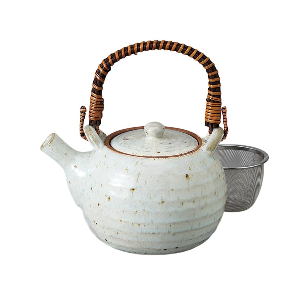 Ale-net Teapot, 15x12cm, 1300cc, Celadon Powder-glazed, No. 8 (with Stainless Steel Tea Strainer), Mino Ware, Made in Japan, Stylish