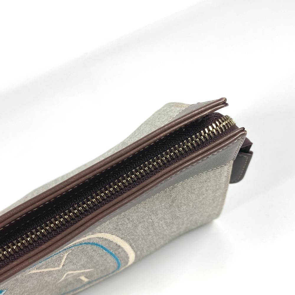 Bvlgari Logo Bag Pouch Cluch Bag  Canvas/Leather gray/Brown