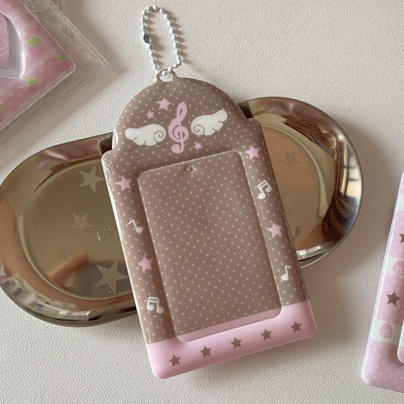 1 Stück Gitter Erdbeere 3 Zoll Foto-Kartenhalter Süß Rosa Notizen Flügel Kartenhülle Display Anhänger Kartenhalter DIY Ins Fotoabdeckung