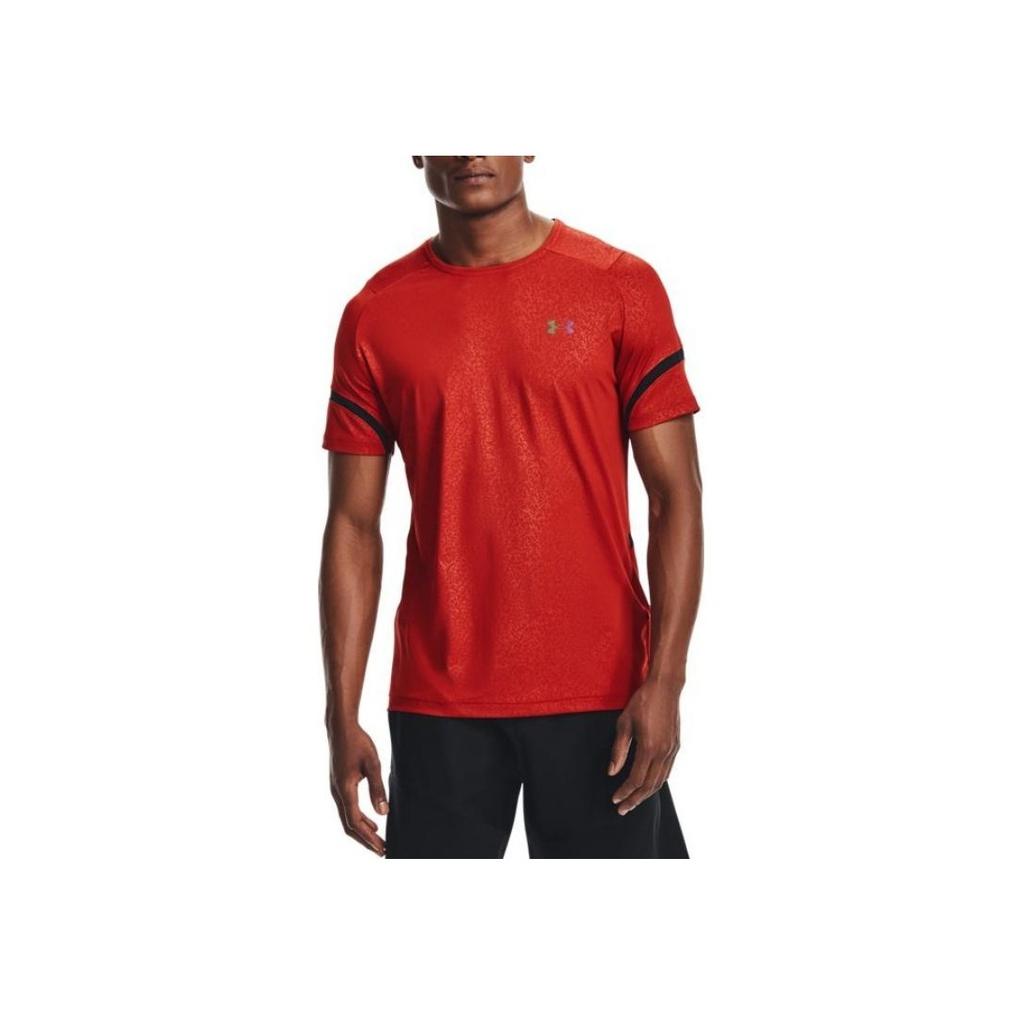 Under Armour Rush Logo Print Color Block Training Short Sleeve T-Shirt Men Tops Orange 1366064-839