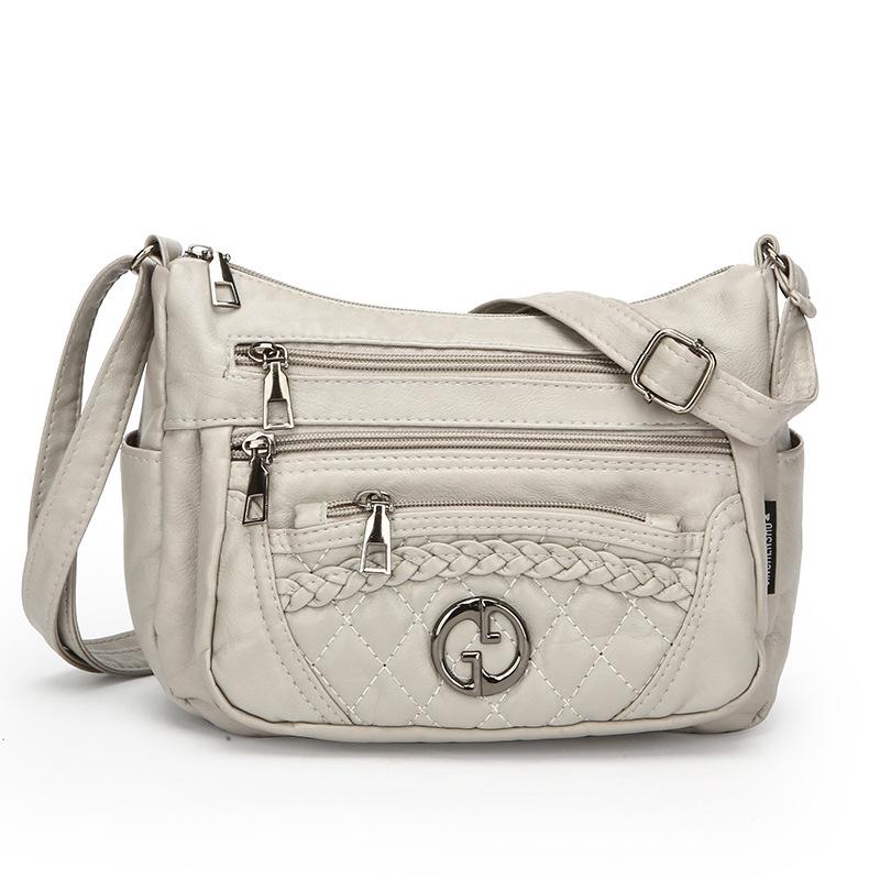 

Сумка через плечо из мягкой кожи с несколькими отделениями серый