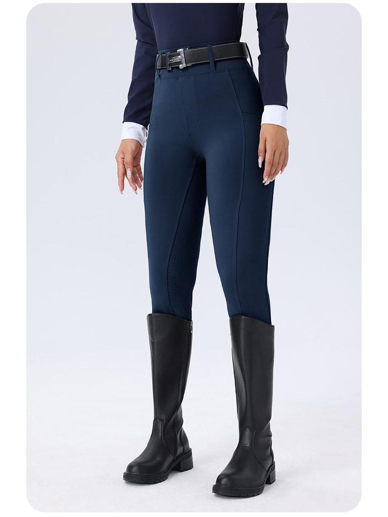 Damskie białe silikonowe bryczesy jeździeckie z pełnym lejem antypoślizgowym - Elastyczne obcisłe spodnie konkursowe jeździeckie, styl europejski i amerykański.