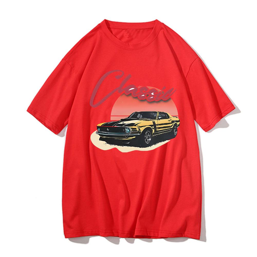 Classic Car Print Anime Tee-shirt Women Men Clothes Vintage Vehicle Short Sleeve Harajuku Unisex O-neck Tops Oversize Streetwear