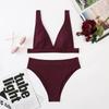 European and American High-waisted Bikini Small Pit Strip Swimsuit Women's Solid Color Sexy Split Swimsuit