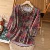1116 Cotton and Linen Women's New Summer Literary and Retro Floral Ethnic Style Linen Ramie Shirt and Top