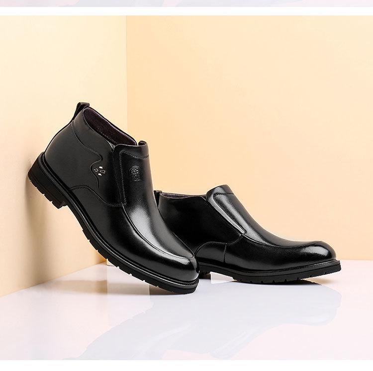 Men's Genuine Leather Slip-On Winter Shoes: Top Layer Cowhide, Warm Velvet Lining, Business Style