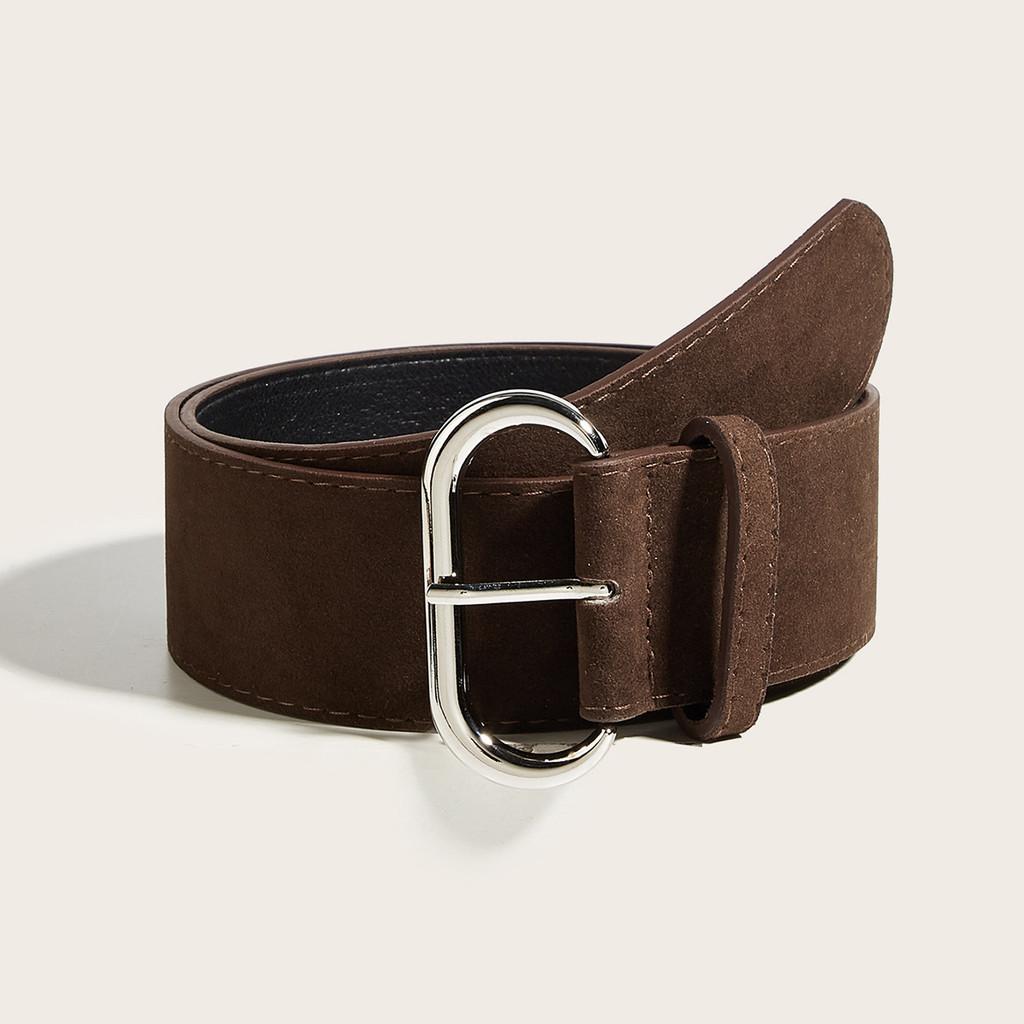 Retro Street Style Solid Color Suede Women Casual Wide Belt For Daily Outfits