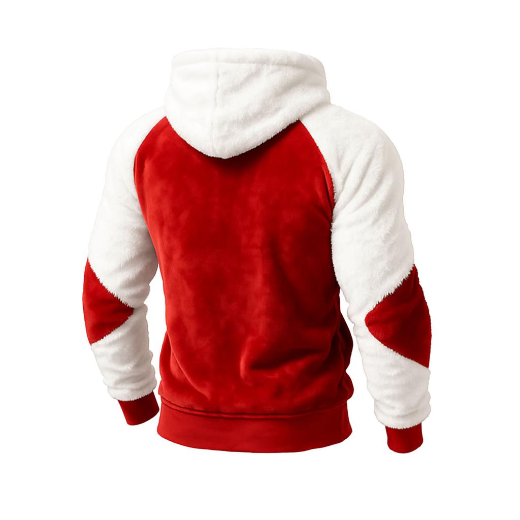 Pánská plyšová mikina s kapucí, barevně blokovaná, teplá, podzimní a zimní