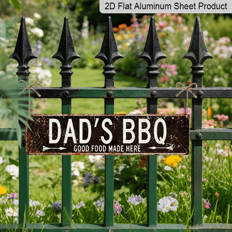 2D Flach, 1 Stück Vintage Papa's BBQ Metallschild - Rustikale Aluminium-Wandkunst mit dem Slogan "Good Food Made Here", Groß 3,94x15,75 Zoll BBQ-Thema