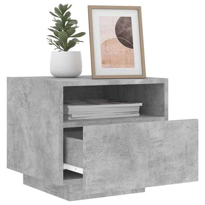 Table de chevet - Maison Exclusive - Gris béton - LED RVB &amp; USB - 40 x 39 x 37 cm