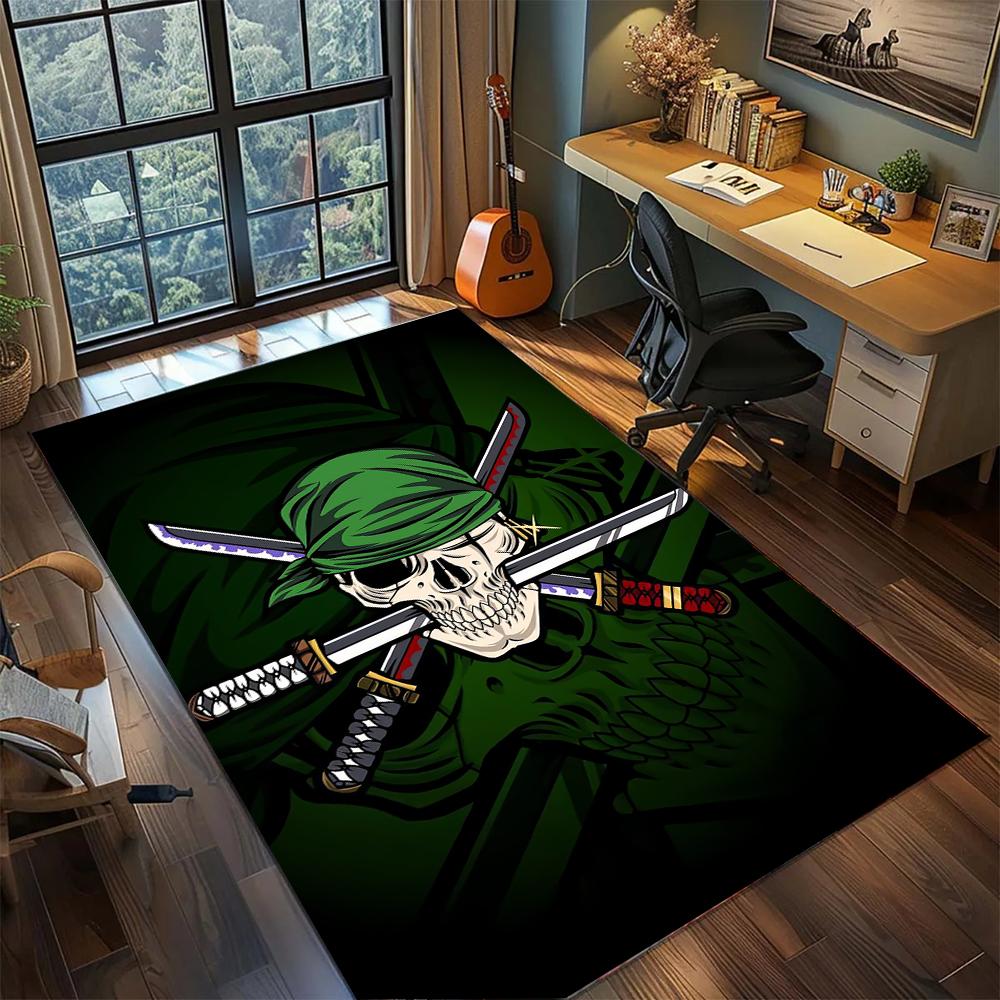 Zoro Enma Katana Green Hair Samurai Rug Carpet Large Area Rug Non Slip Washable Floor Mat Gamer Room Bedroom Home Decor