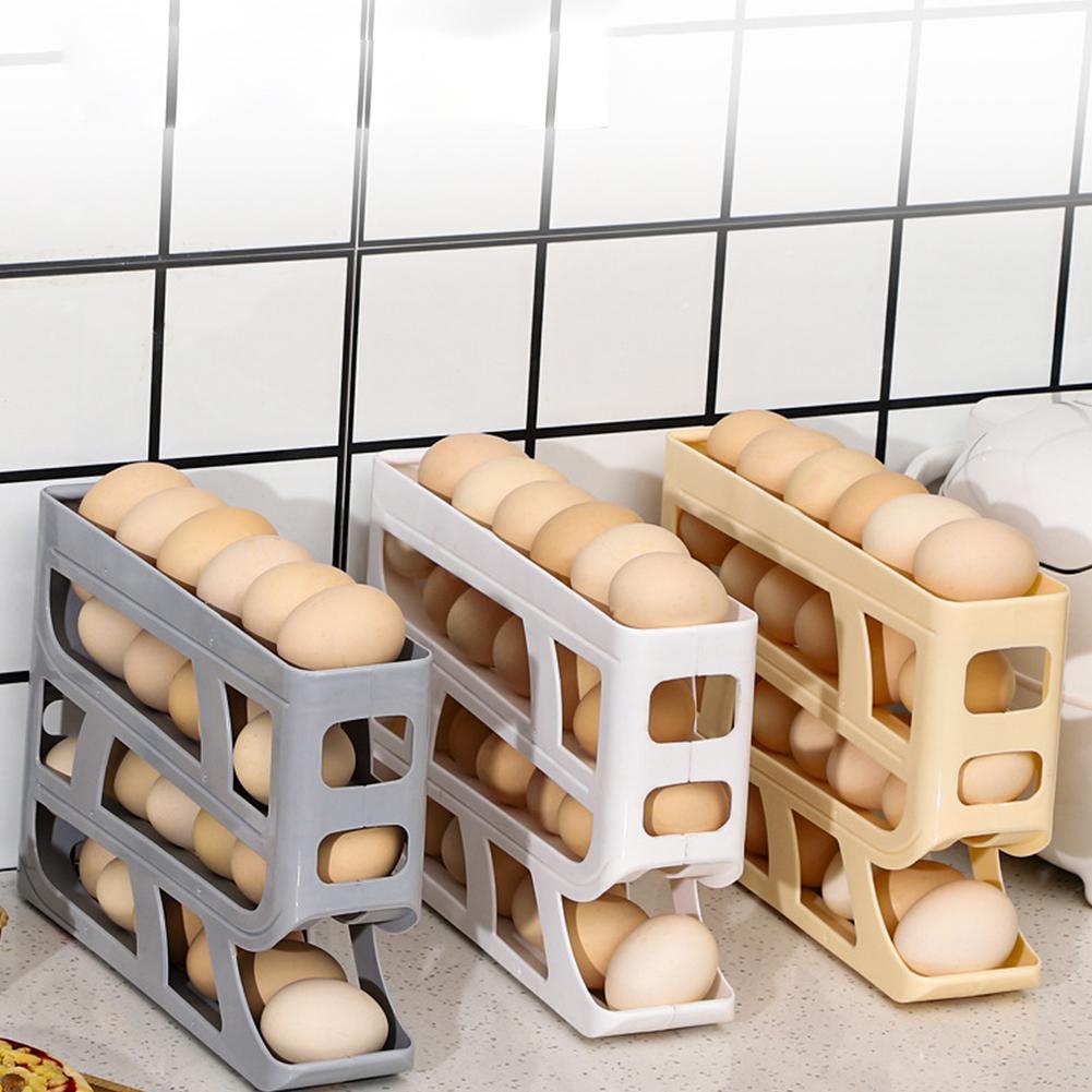4 Layers Refrigerator Egg Storage Box Large Capacity Eggs Rolling Rack Space-Saving Rolling Eggs Dispenser for Fridge Countertop