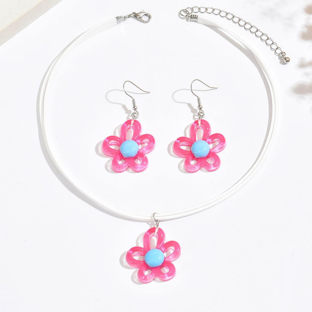 Fashion Dopamine Hollow Flower Korean Velvet Necklace Sweet Trendy Design Clavicle Chain Ins Cross Border Jewelry Set For Ladies