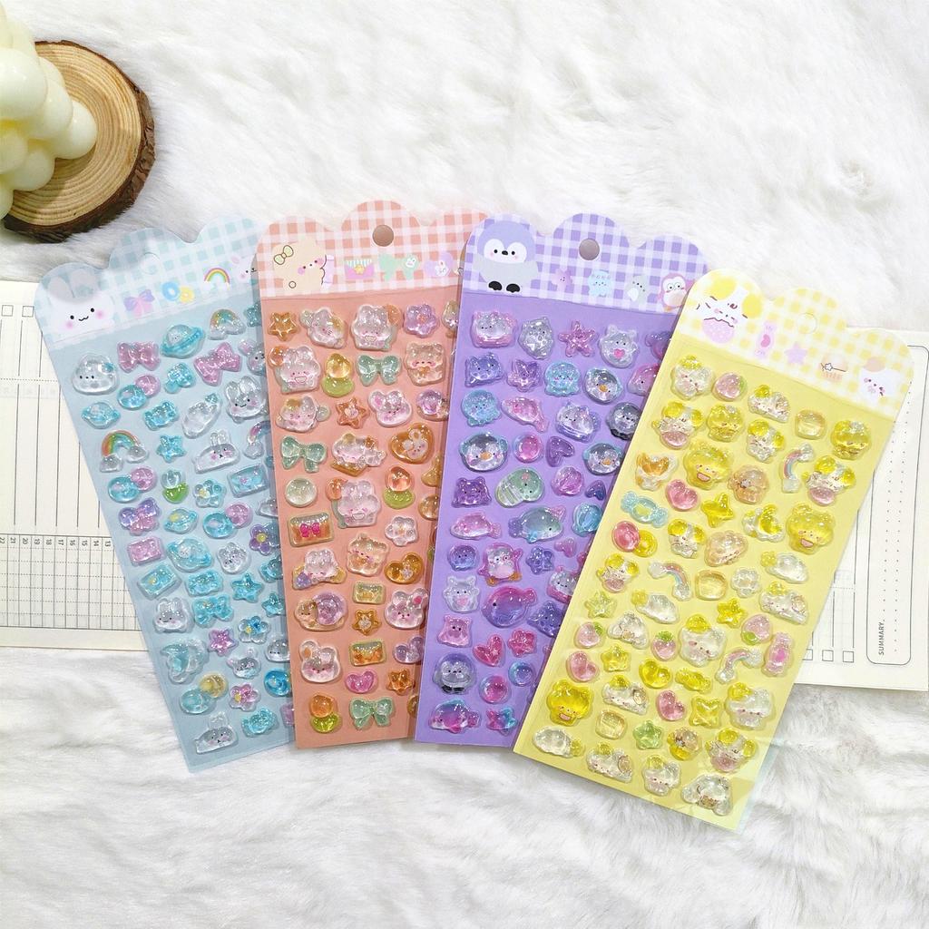3D Embossed Crystal Animal Stickers - Fun Cartoon Reward Decals for Kids, Perfect for DIY Decor & Holiday Gifts